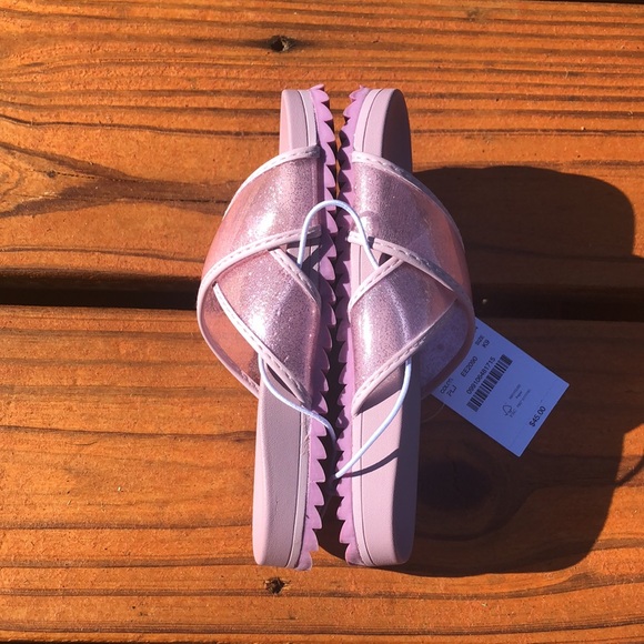 NWT J Crew Crewcuts Purple Pool Slides With Glitter Straps Toddler Sizes 8 and 9 - Picture 2 of 7